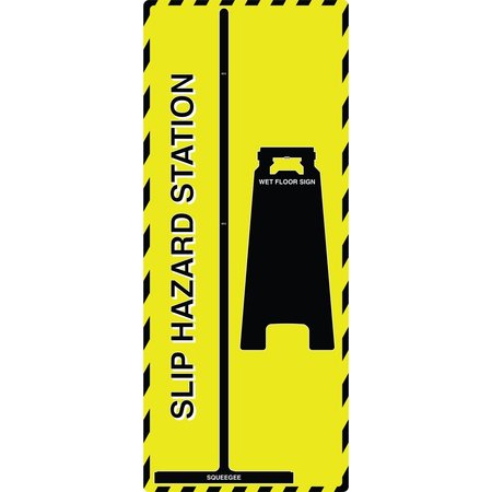 5S SUPPLIES Slip Hazard Station Shadow Board with Squeegee and Wet floor Sign Yellow Board with Black Shadows SLIPHZD-YELLOW / BLACK